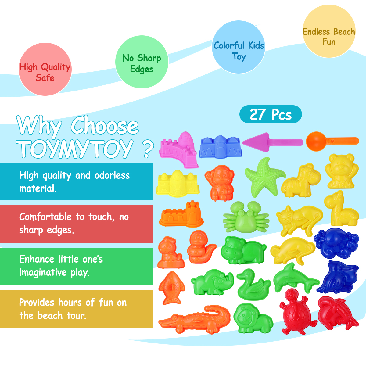 Grupo de brinquedos da construção para crianças, areia, castelo, animal, moldes e ferramentas, para a praia, verão