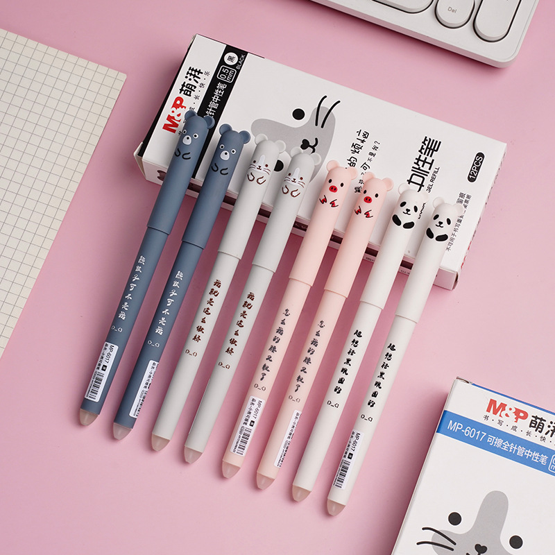 4 個かわいいクマ豚消去可能なゲルペンセットかわいいペン新学期文具用品書き込みメモジャーナリングキッズギフト