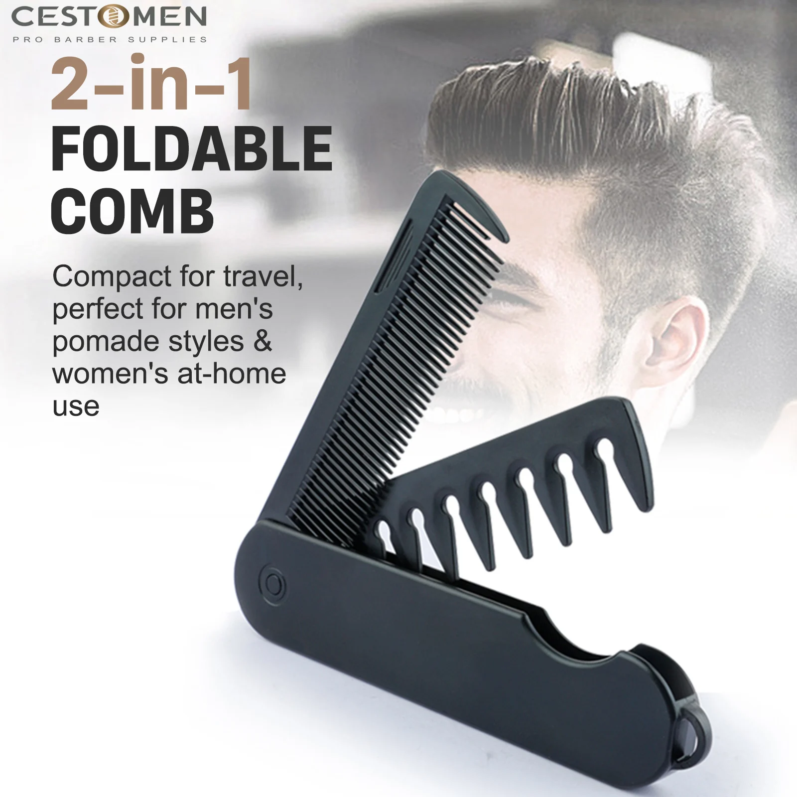 1/2 pçs novo bolso dobrável pente 2 em 1 plástico barba pentear dente largo cabeça de óleo pente barbeiro máquina de cortar cabelo pentes ferramenta estilo cabelo