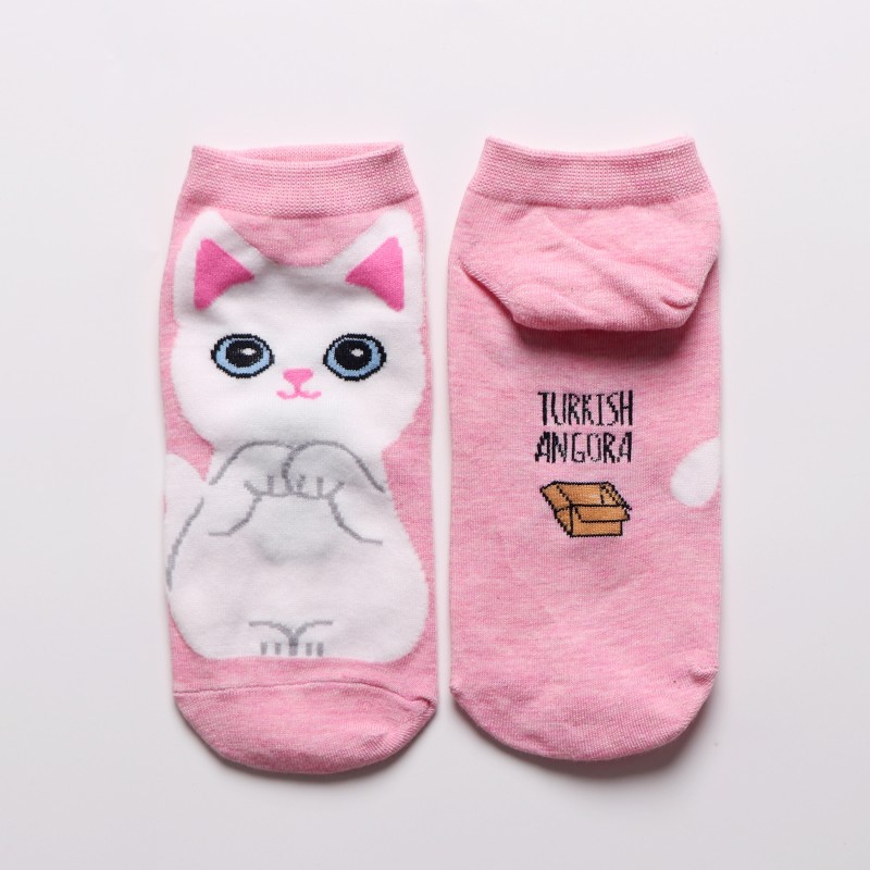 5 paia/set calzini alla caviglia da donna con simpatico gatto cartone animato, traspiranti, perfetti per la moda quotidiana