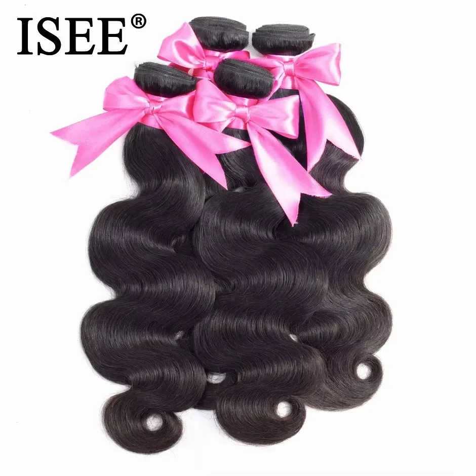 Isee cabelo peruano onda do corpo pacotes de cabelo humano 100% extensão do cabelo humano cor natural pode comprar 1/ 3/4 pacotes de cabelo grosso tece