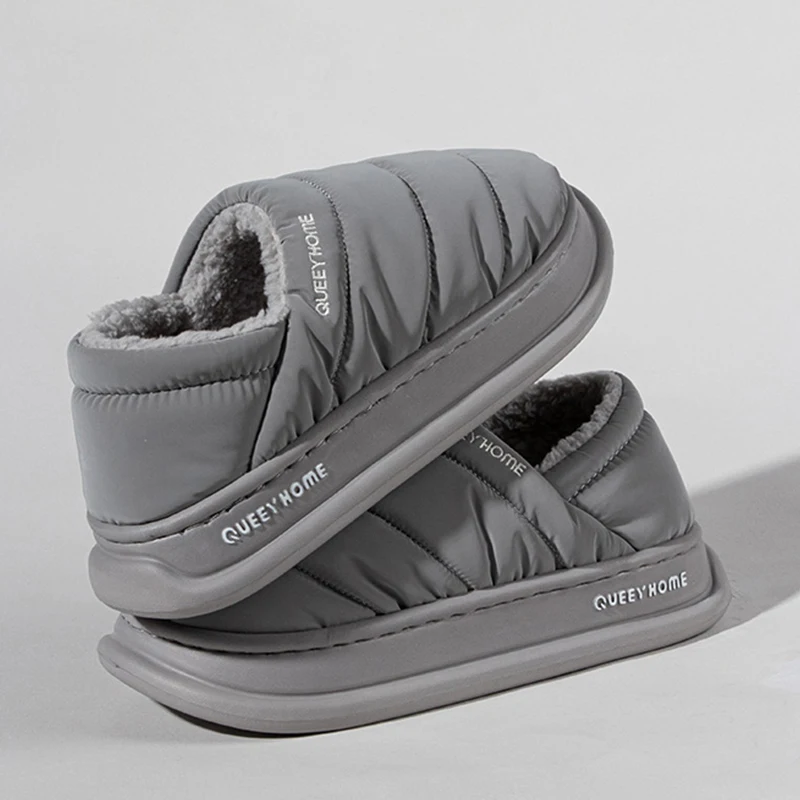 Queey บ้านฤดูหนาวผู้หญิงรองเท้าแตะ Plush ภายใน Anti SLIP Sole หนาด้านล่างรองเท้ากันน้ําด้านบนปิด-กลับรองเท้าแตะอุ่น Man