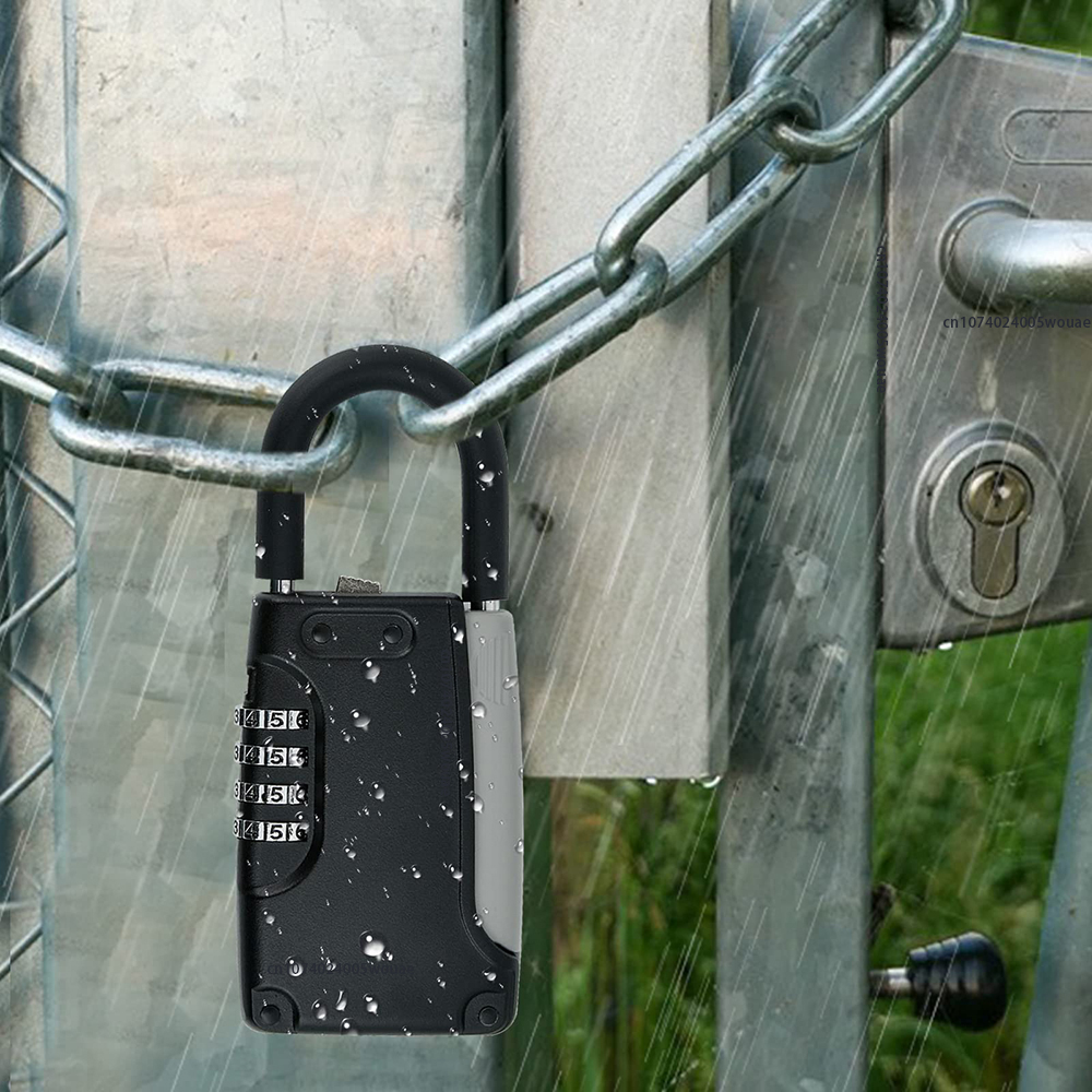Padlock Key Lock Box Small Combination House-Outside Black Weatherproof 4 Digit Code Keys Safe Storage For Realtor Contractor