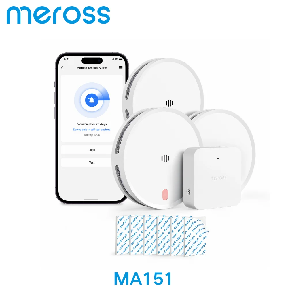 Meross wifi Rilevatore di fumo intelligente MA151 con sensore di allarme batteria integrata da 10 anni Funziona con Matter Alexa Smartthings