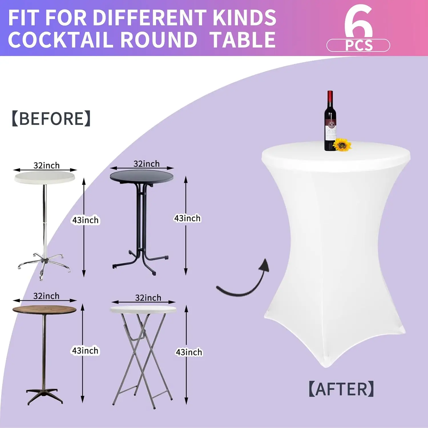 6 Stück stehtisch hussen stehtische Spandex Stretch Tischdecke 80 cm, for Bistrotisch Ø 80-85 cm, For Round Tisch Hochzeit Gebur