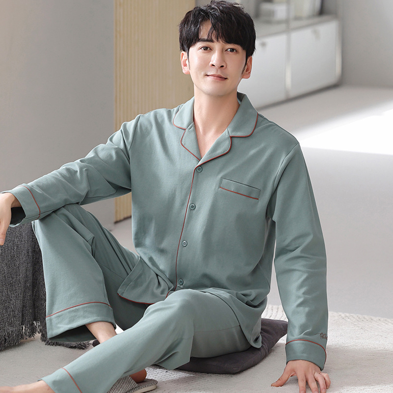Haute qualité pur coton hommes pyjamas ensemble grande taille maison tissu automne hiver mâle confortable doux vêtements de nuit costume adolescent pyjamas