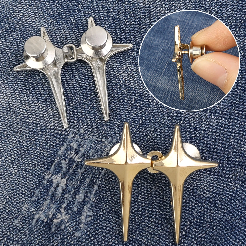 4 ชุด Cross Star กางเกงยีนส์โลหะปุ่ม Snaps กางเกงที่ถอดออกได้คลิปปุ่ม Pins DIY เอวกระชับเสื้อผ้าหัวเข็มขัดเย็บเครื่องมือ
