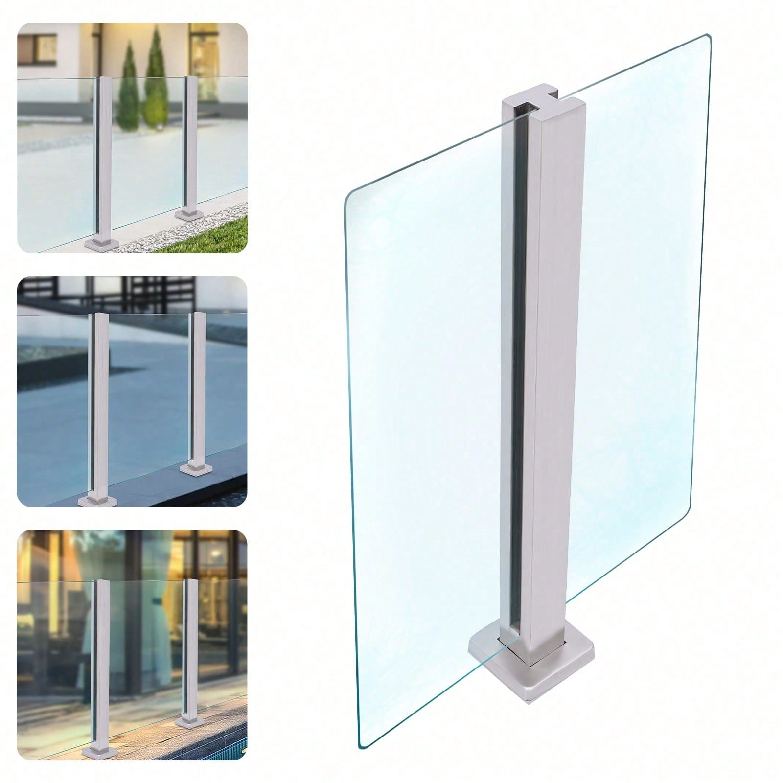 35.8"/91cm Glass Railing Mid Post 304 Stainless Steel Balustrade For Balustrade Balcony Deck Stairs Cannot Add Handrail Version