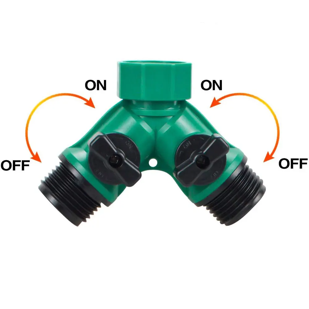 2 WAY Garden Hose Splitter สวนท่อเชื่อมต่อก๊อกน้ํารดน้ําปิดสําหรับภูมิทัศน์ดอกไม้ปลูกชลประทาน
