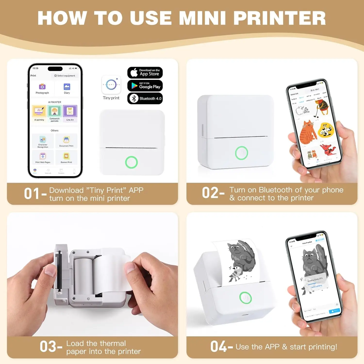 Miniprinter, inktloze stickermaker, gratis gesneden kleine zakprinter, draagbare thermische printer voor fotodagboeknotities Memo