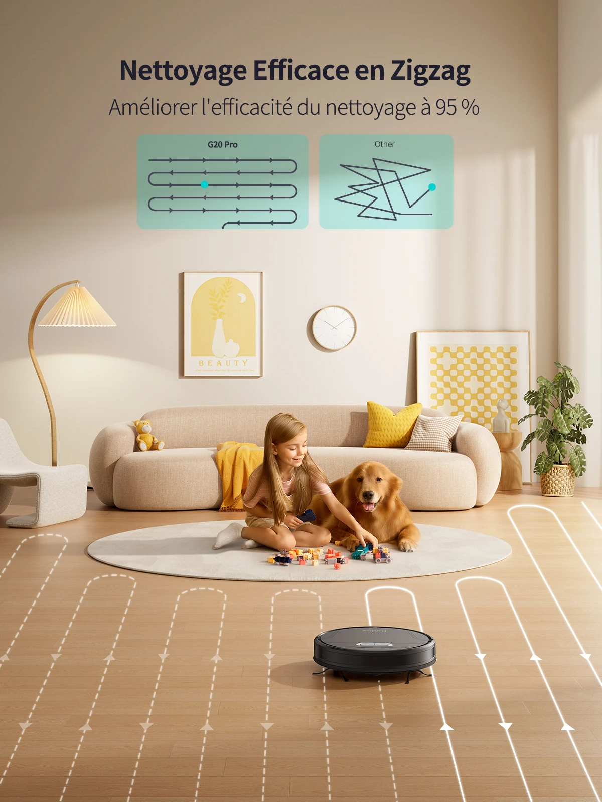 Honiture Aspirateur robot 6000Pa aspiration de bain 3 en 1, application d'auto-chargement, télécommande et voix,