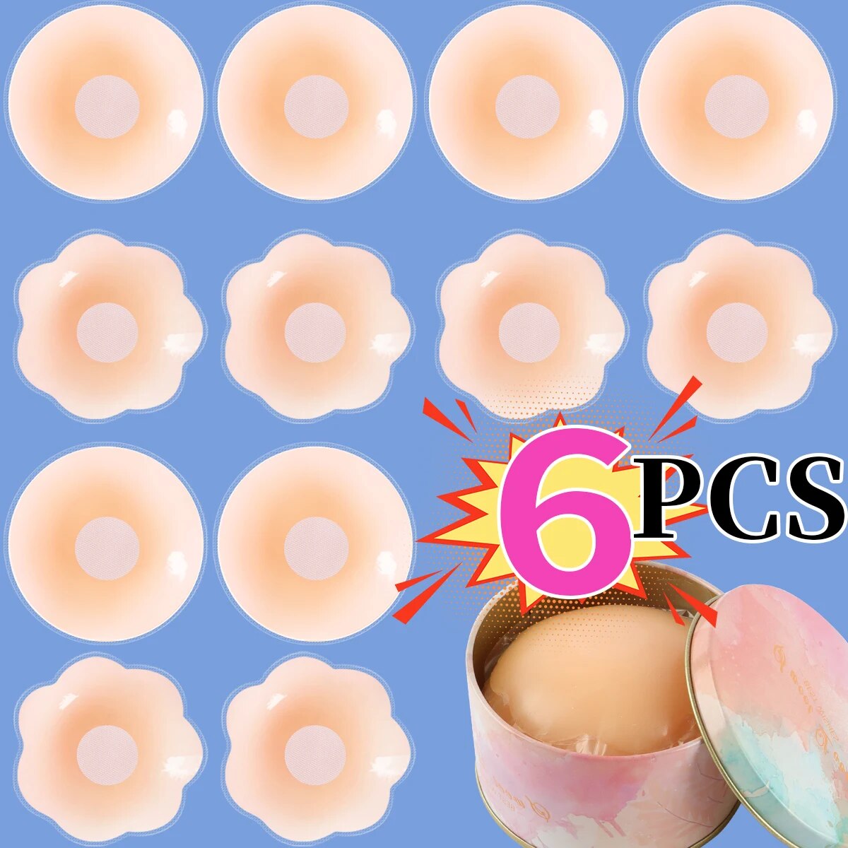 6 個/箱のシリコンアンチグレアランジェリー胸パッチ、セクシーで通気性、目に見えず美しい胸パッチ