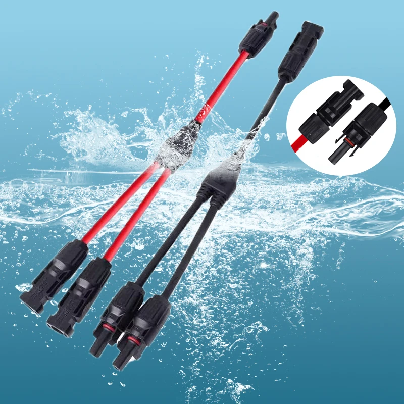 Power Solar Connectors 30A Y-Zweig-Kabel, Solarkabel Paralleladapter im Paar für Solarpanel 1*M/FF+1*F/MM schwarz rot Power