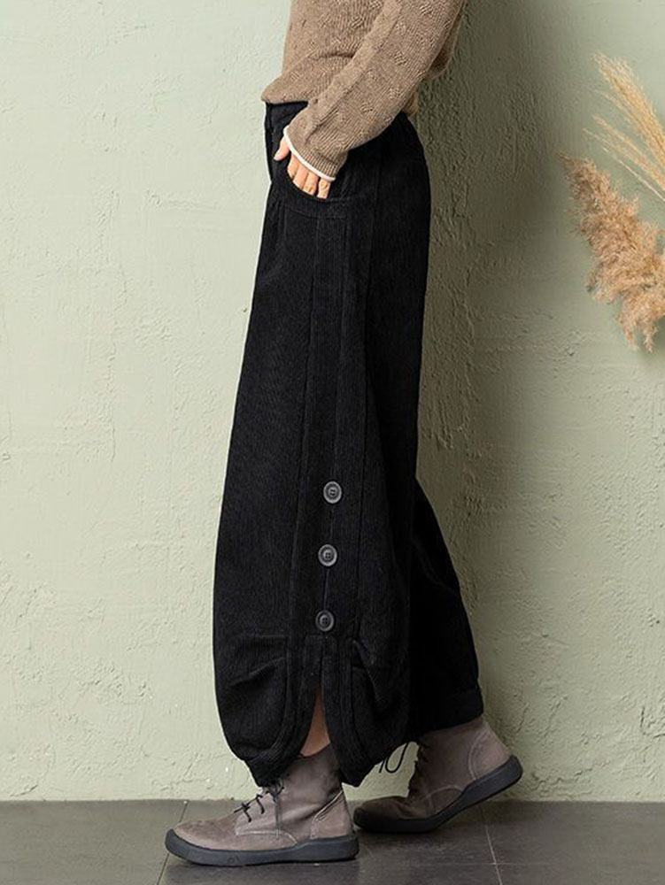 Pantalones Harem de terciopelo dividido de pana de invierno, Pantalones holgados Vintage cálidos para mujer, Pantalones informales de cintura alta de felpa gruesos hasta el tobillo
