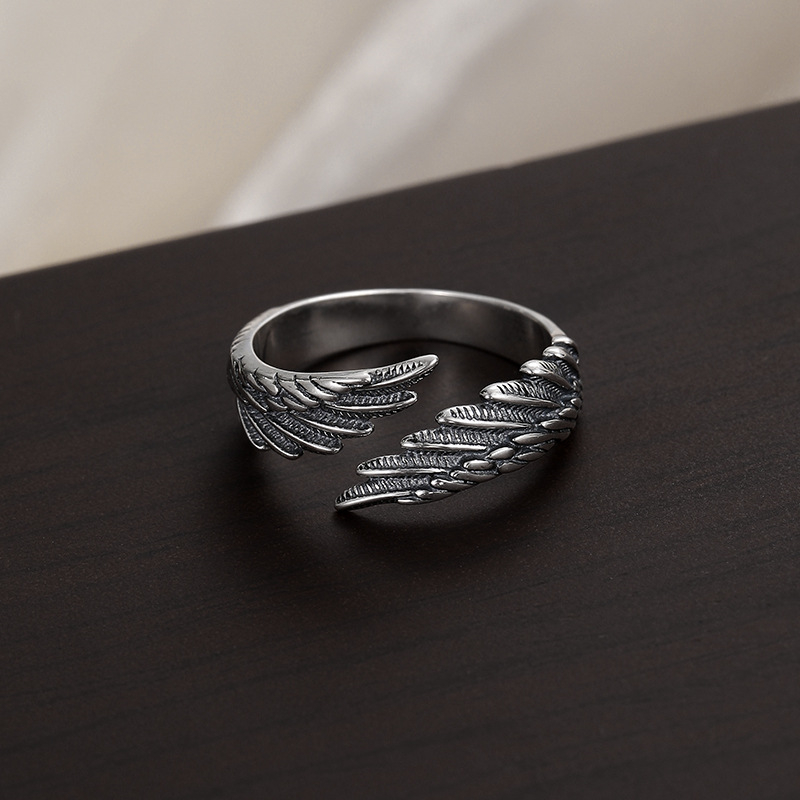 Angel Wings Retro Open Ring Set Para Amantes Mulheres Homens Design Ancient Silver Devil Wings Casal Anel Festa Jóias