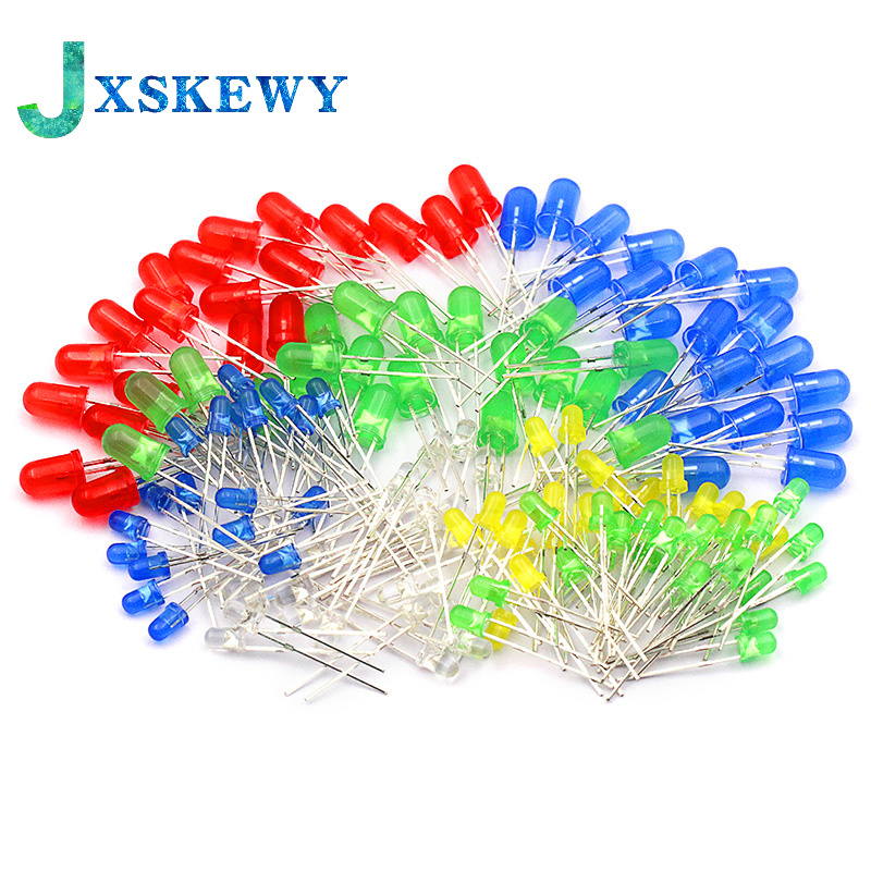 100 개/몫 3mm 5mm LED 레드 그린 옐로우 블루 화이트 F3 F5