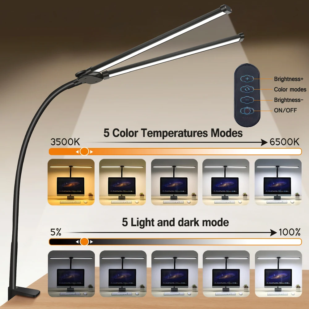 Doppel-/Einzelkopf-LED-Schreibtischlampe, dimmbar, PC-Monitor-Licht, USB-Tischlampen, Leselampen, Augenschutz, 3-Farben-Modus für Büro