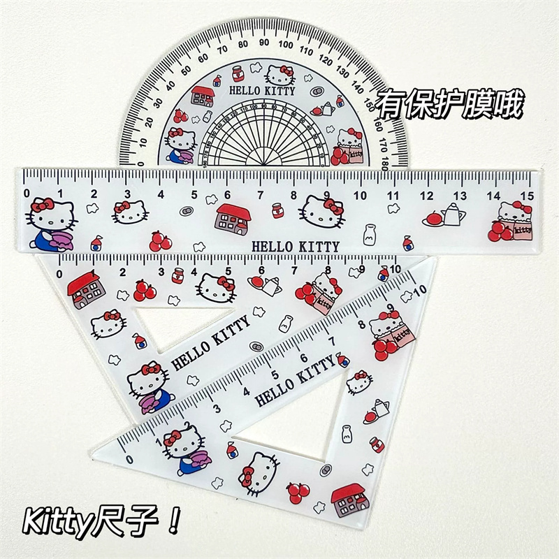 4pcs/Set Cute Cartoon Hellokitty Kuromi Acrylic Student Ruler Set Kawaii Cinnamoroll Children's Drawing Stationery Supplies