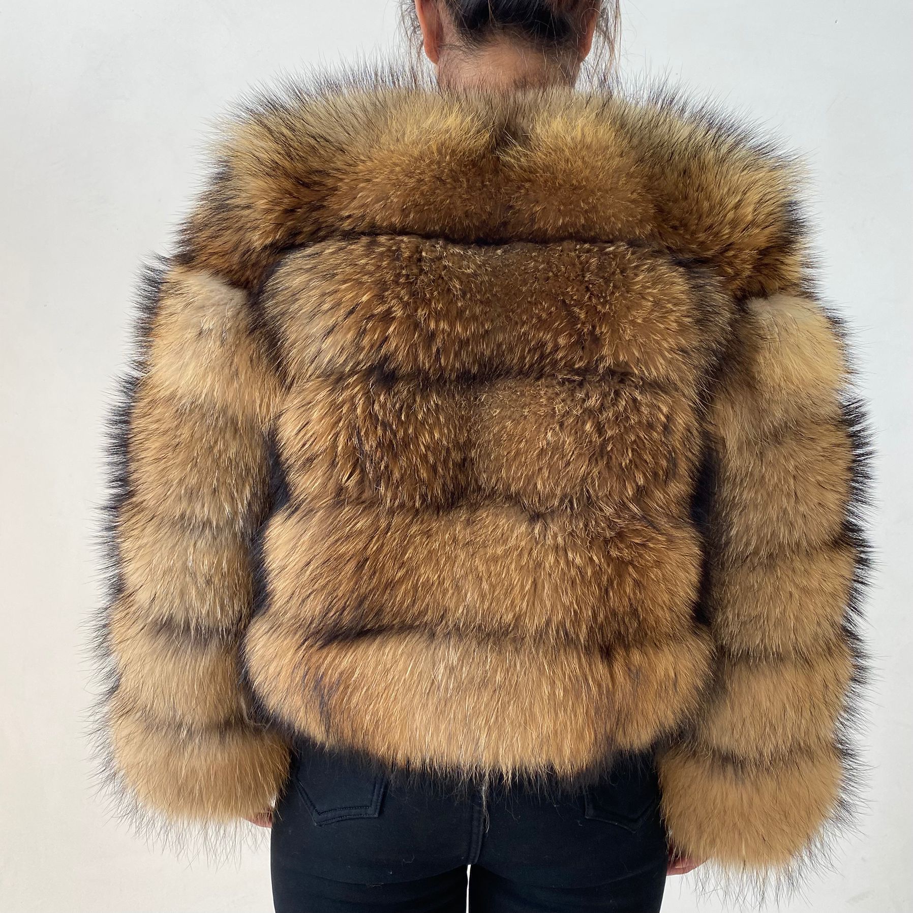 Damesbontjas - Winter Dames Warme natuurlijke wasbeerbontjas - Modieuze luxe reguliere merk lederen jas