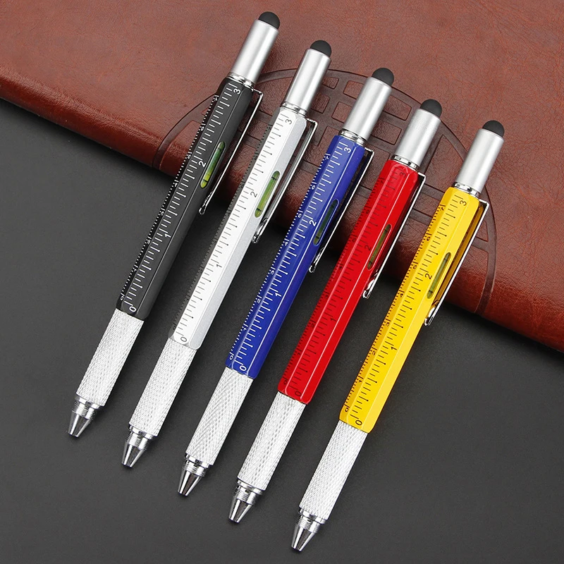 7 Trong 1 Sang Trọng Chất Lượng Kim Loại Đa Năng Bút Bi Đo Kỹ Thuật Thước Vít Stylus Màn Hình Cảm Ứng Mức Độ Tinh Thần