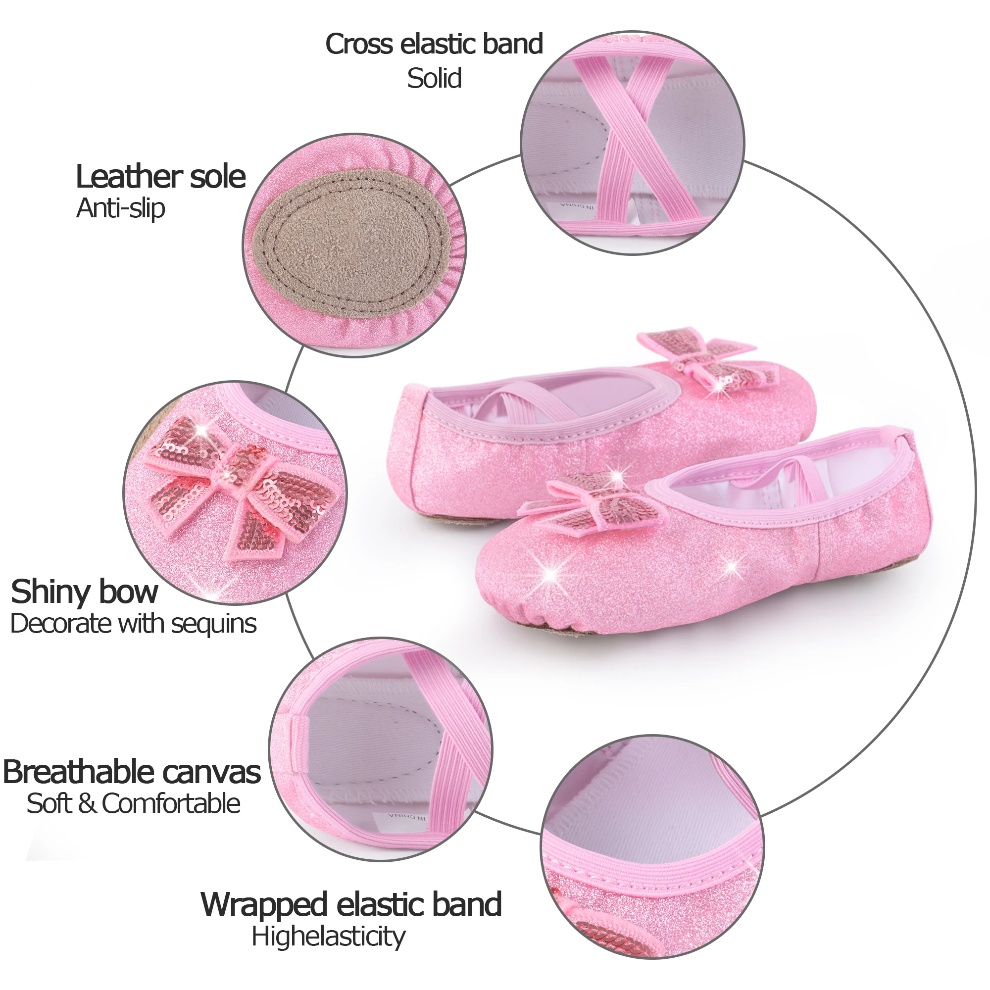 รองเท้าบัลเล่ต์ Split-Sole Glitter Flats รองเท้าเต้นรําสําหรับเด็กผู้หญิงเด็กวัยหัดเดิน/เด็ก