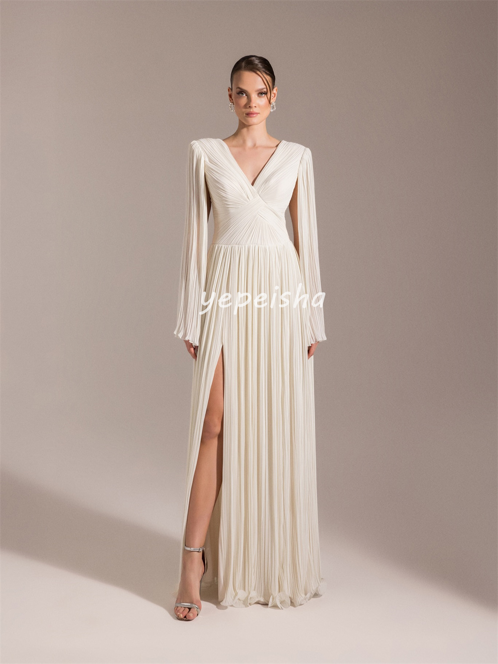 Personalizado requintado retro chiffon cruzado drapeado plissado a linha com decote em v vestidos longos sob medida vestidos de ocasião moda elegante