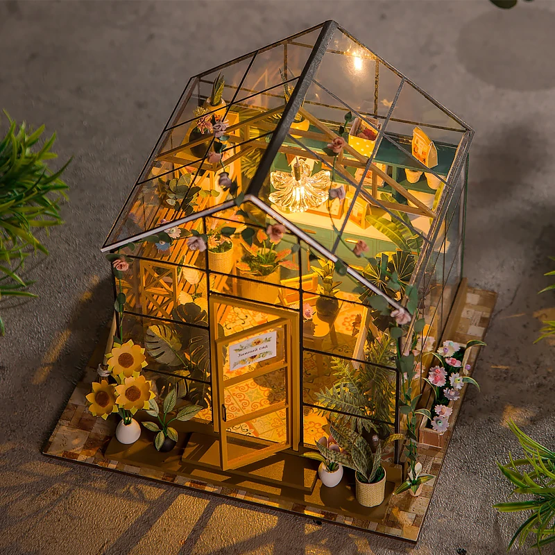 Casa de bonecas em miniatura de madeira com luz led criativa diy casa de flores artesanal 3d puzzle montagem modelo de construção brinquedos casas de boneca