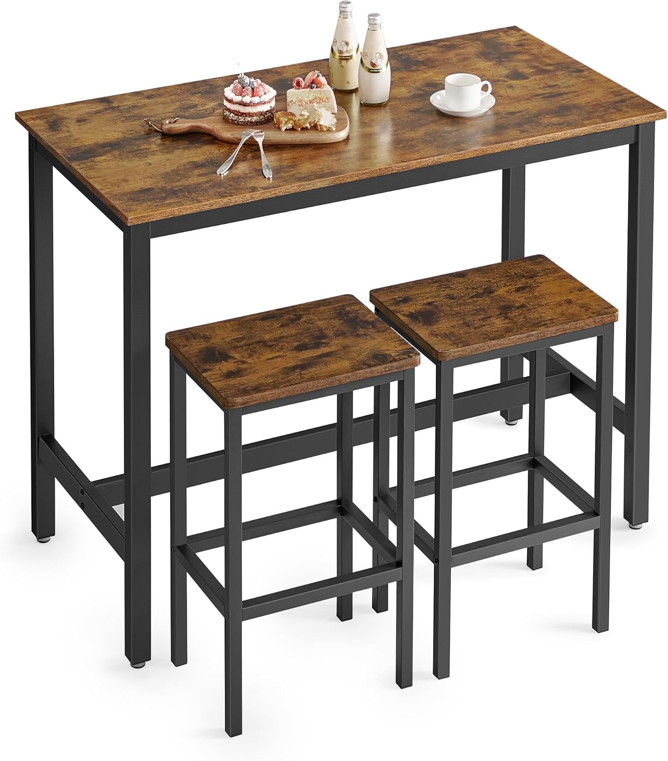 Juego 2,Mesa taburetes, cafetería sillas Bar, para Cocina, Sala Estar,Comedor, Madera ingeniería Aleación Acero,120 x 60 x 90 cm