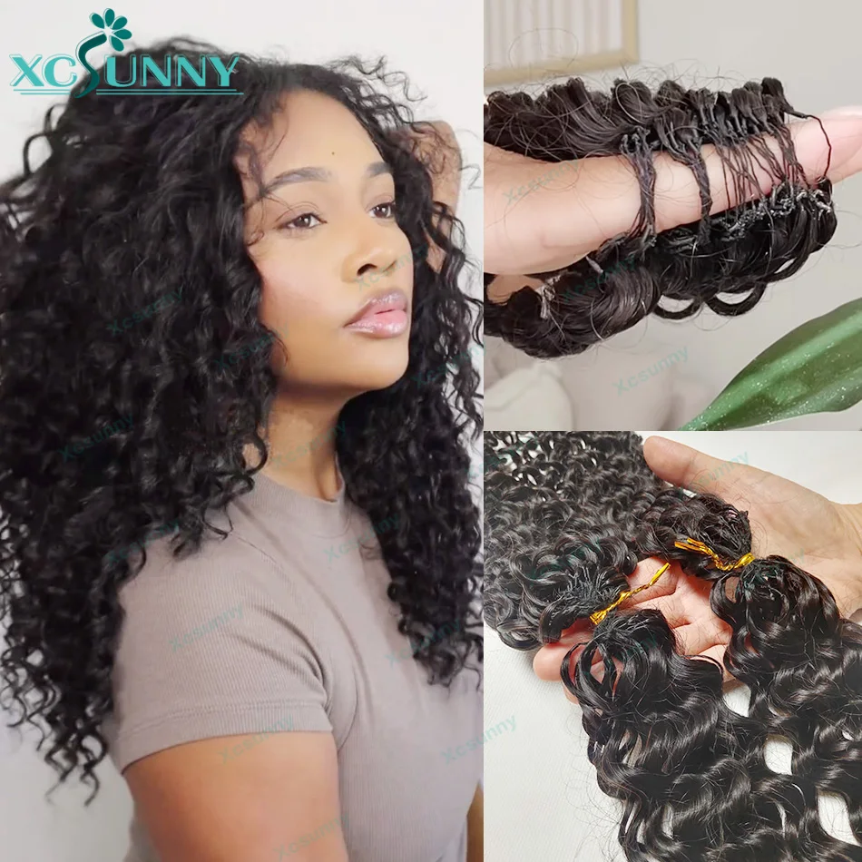 Extensões de cabelo humano encaracolado, crochê, sem nós, pré-separação, penas, crochê, cabelo humano, onda de água, nó invisível com corda