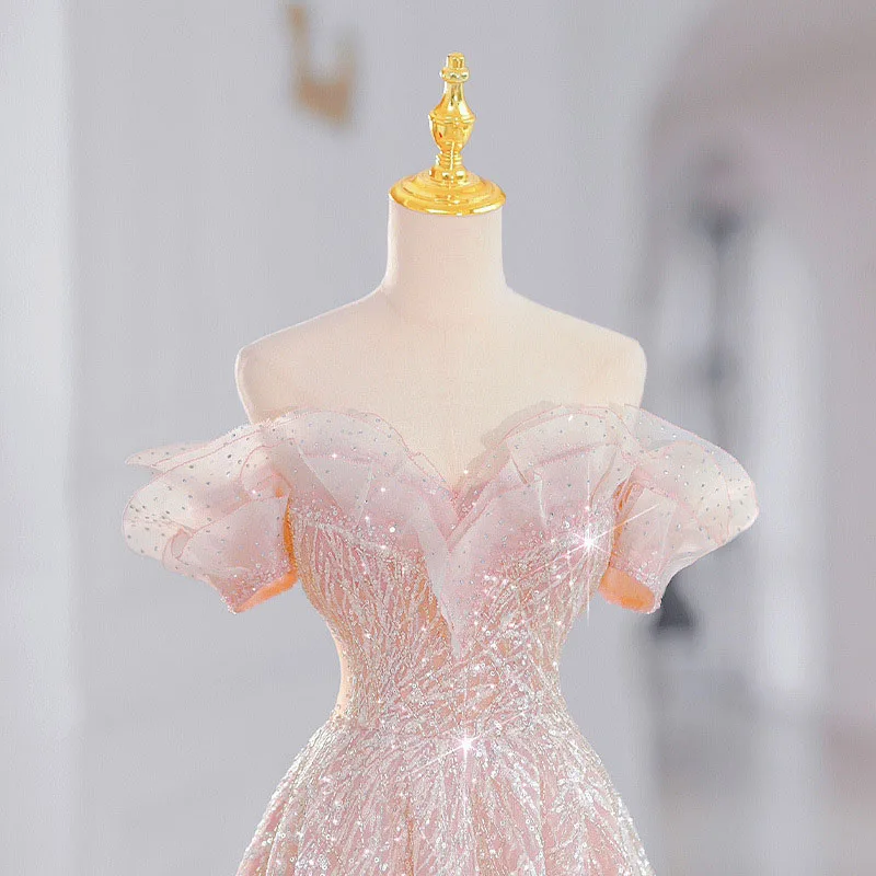 DongCMY Dreamy เจ้าหญิงสีชมพูชุดราตรีหญิง High-end Elegant งานแต่งงาน Robe Soiree ชุดผู้หญิงที่กําหนดเอง