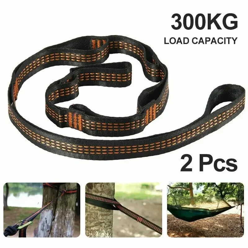 Correias de poliéster reforçado Para acampao AR livre Black Hammock STRAPS 5แหวน Alta carga-rolamento farpado 2ชิ้น