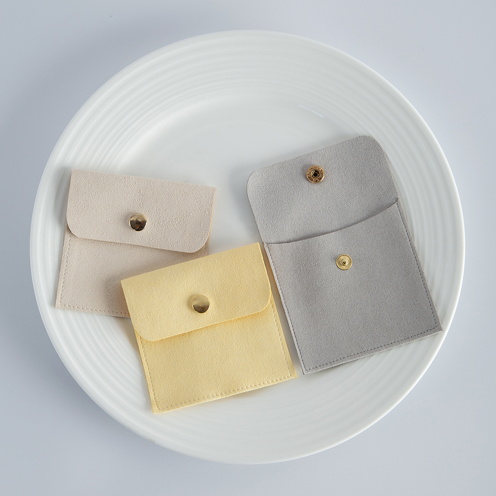 5-Pack Bulk Mini Envelope Jewelry Bag Snap Button Closure Luxury Microfiber Suede Jewelry Necklace Earrings Packaging Pouch Bags