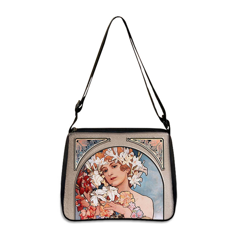 Pintura al óleo por números Alphonse Maria Mucha bolso de hombro estampado bolsos de mujer casual para bolso de mano de viaje bolsas de compras de moda