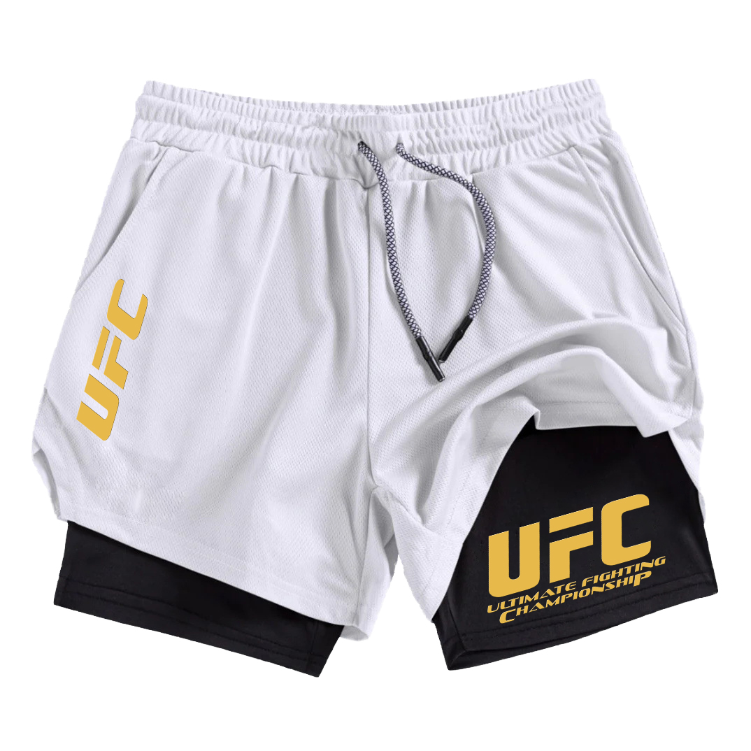 Short de sport UFC deux en un pour hommes, décontracté, à séchage rapide, double couche respirant, adapté à la course et au fitness d'été