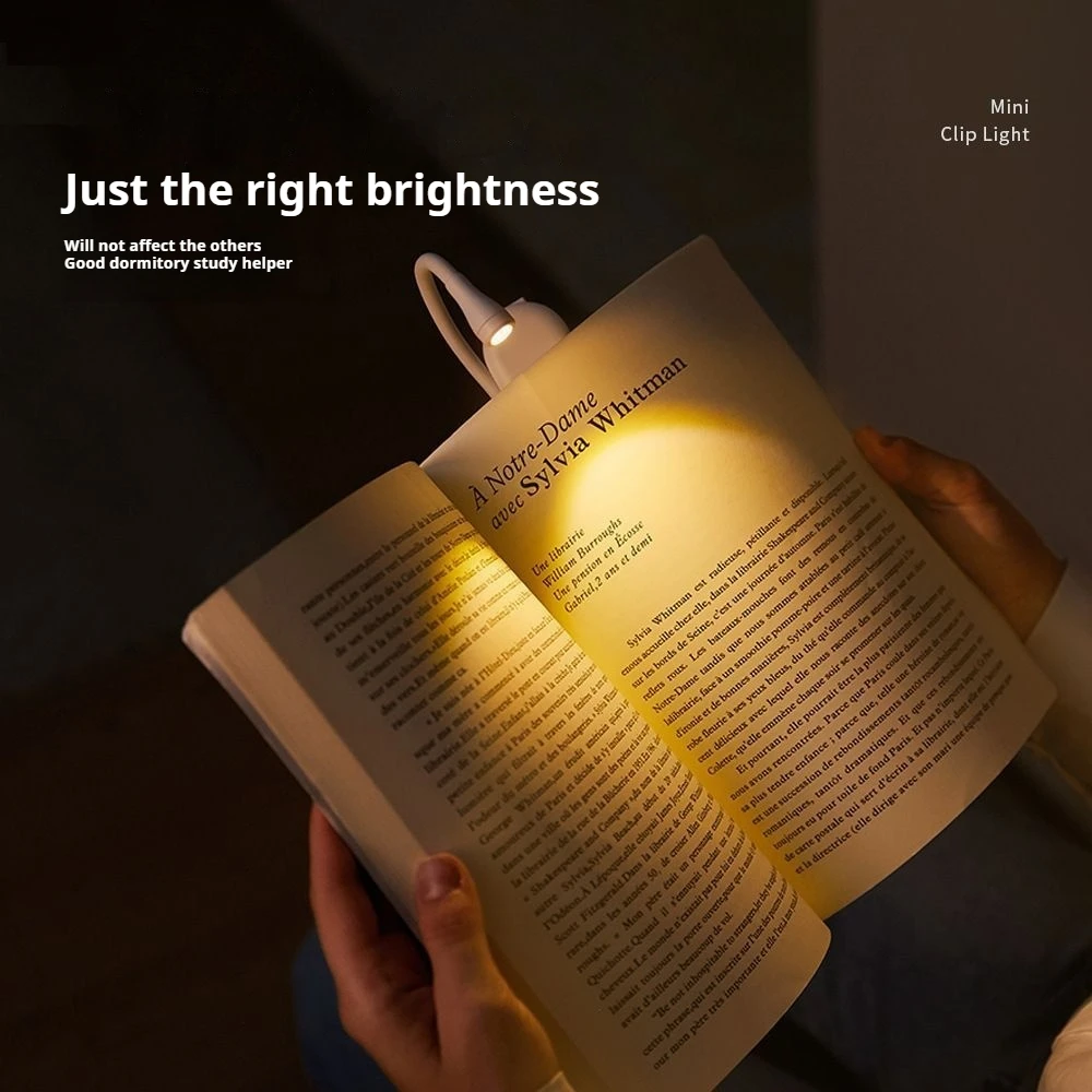 Mini LED Libro Luz nocturna Clip ajustable 360 °   Lámpara de protección ocular Flip Study recargable de 3 colores para lectura de dormitorio de viaje