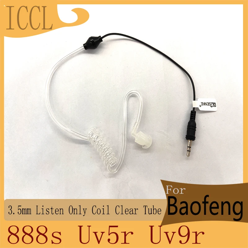 ICCL-Walkie Talkie Accessories, гарнитура для наушников Baofeng 888S, Uv5r, Uv9r, катушка Jack Audio только для прослушивания, наушники с прозрачной трубкой