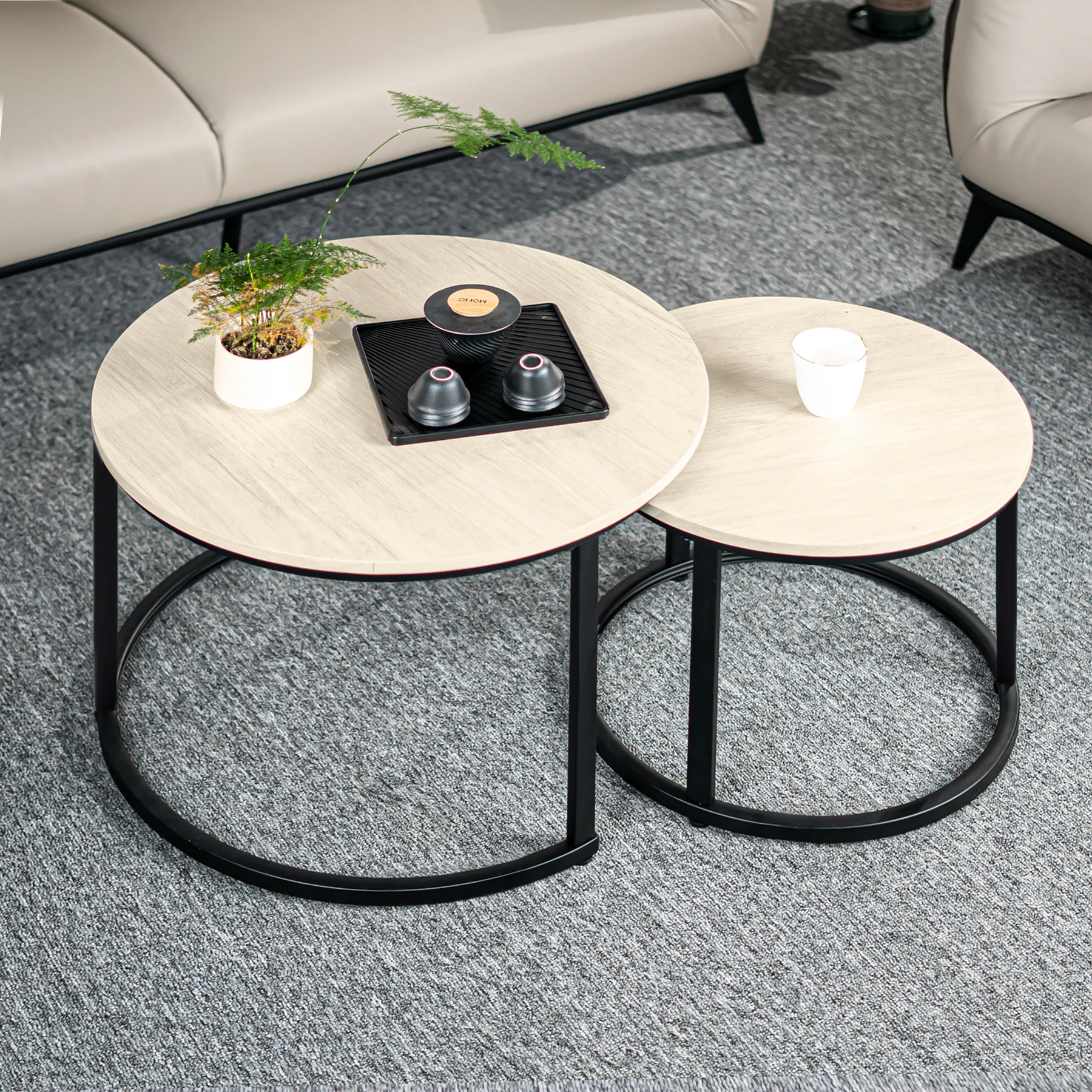 EGOONM 2Pcs Nordic Coffee Table 2 in 1 Round Combination Office Tea table Modern Minimalist Home Sofa Ins Side Table Living Room