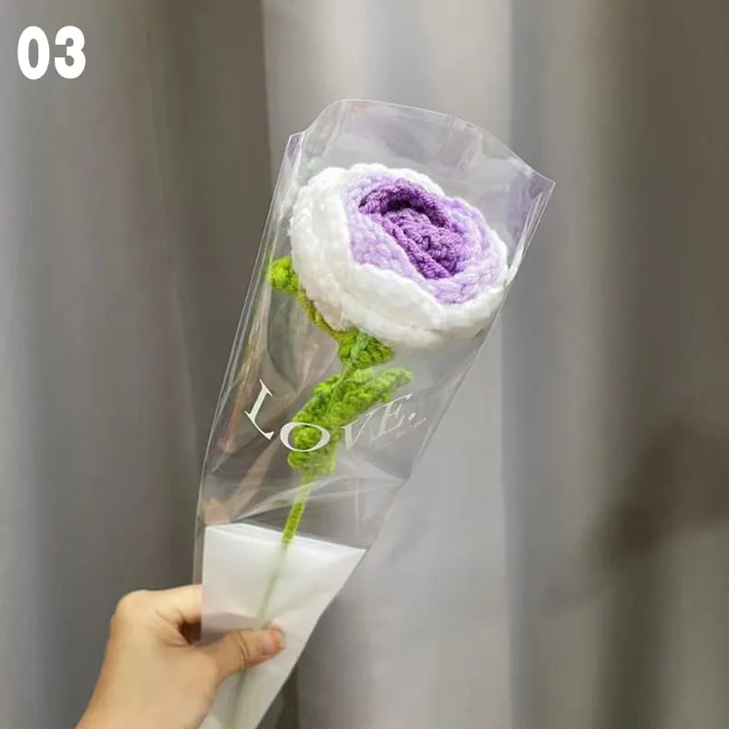 DIY 뜨게 부케 장미 튤립 꽃 부케 해바라기, 손으로 짠 가짜 꽃, 홈 테이블 크로셰 꽃 부케