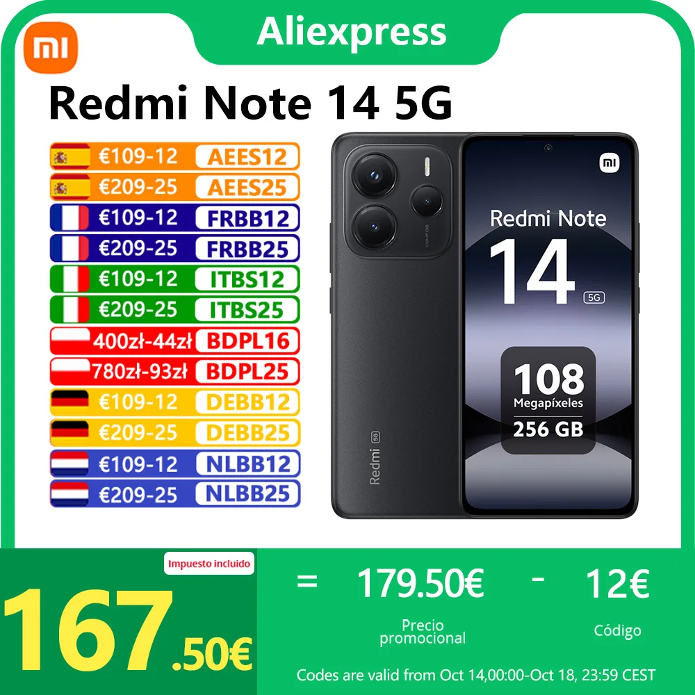 Xiaomi Redmi Note 14 5G, NFC, handy, Dimensity 7025-Ultra, 6,67" AMOLED-Display, 120 Hz, 108 MP AI-Kamera, 5110 mAh Akku,Ladegerät nicht im Lieferumfang enthalten