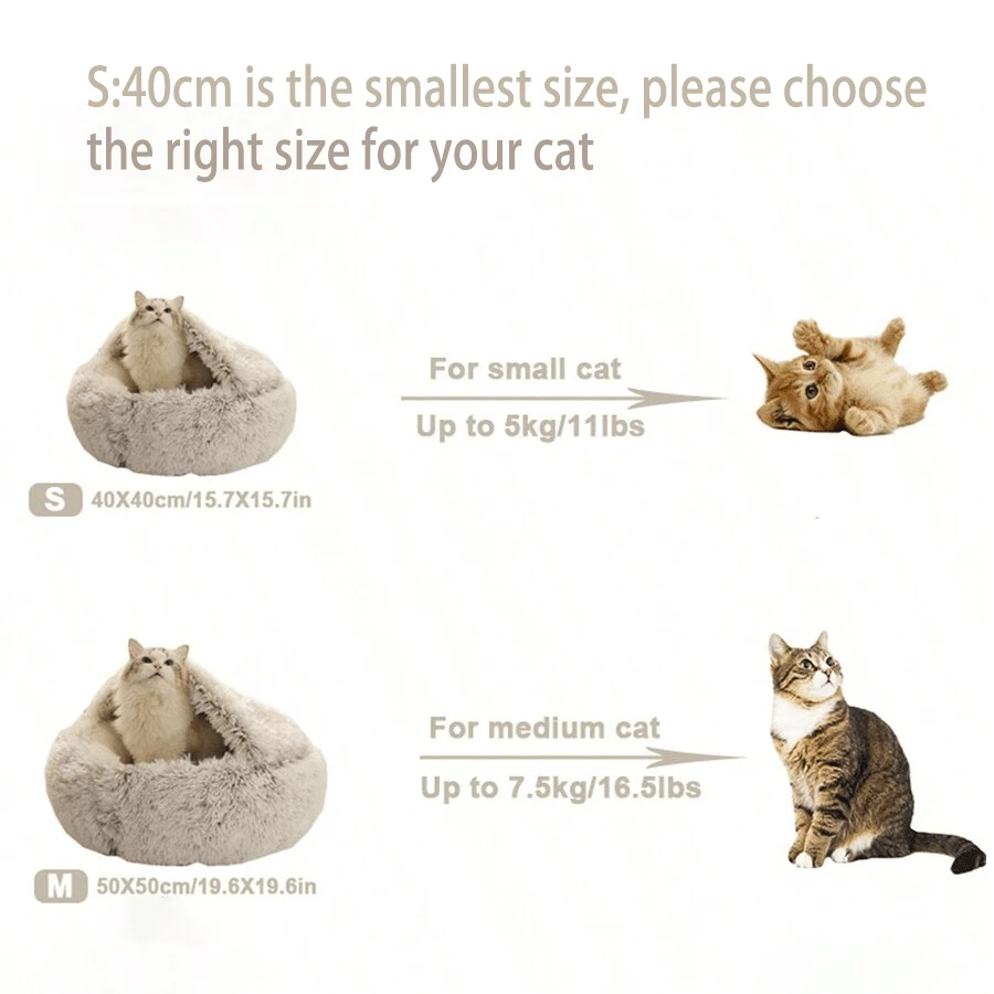 Letto per animali domestici con cappuccio in peluche Letto rotondo soffice e morbido per gatti Cuscino per animali domestici Caldo gatto Cane 2 in 1 Nido per dormire Grotta per cani di piccola taglia