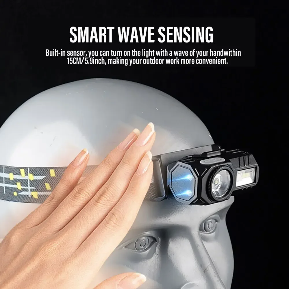 Mini linterna frontal LED con Sensor de movimiento, linterna para acampar y pescar, recargable por USB con imán, lámpara de advertencia, luces con Clip
