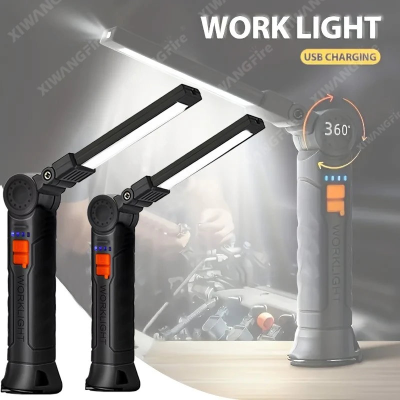 Linterna LED recargable, luz de trabajo con imán y gancho, resistente al agua para seguridad en el sitio de trabajo, trabajo nocturno, emergencia para acampar al aire libre
