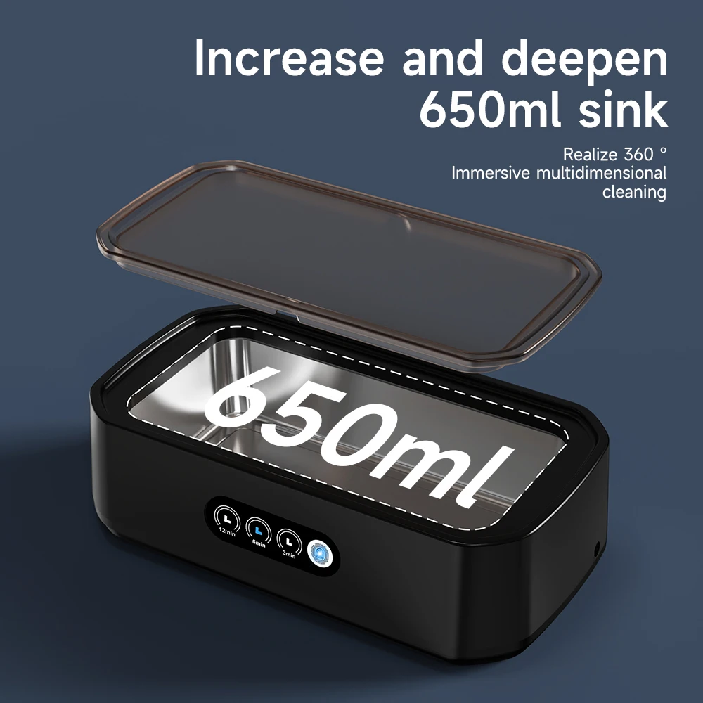 Máquina limpiadora ultrasónica para gafas, 650ml, Mini limpieza por vibración de alta frecuencia para gafas, joyería, chupete para dentadura