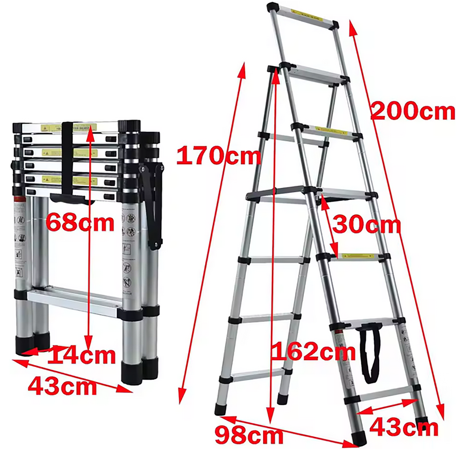 Telescoping Step Ladder Aluminum 4+5 Steps Max 150kgs Capacity A-Frame Multipurpose Ladder for Indoor and Outdoor Household