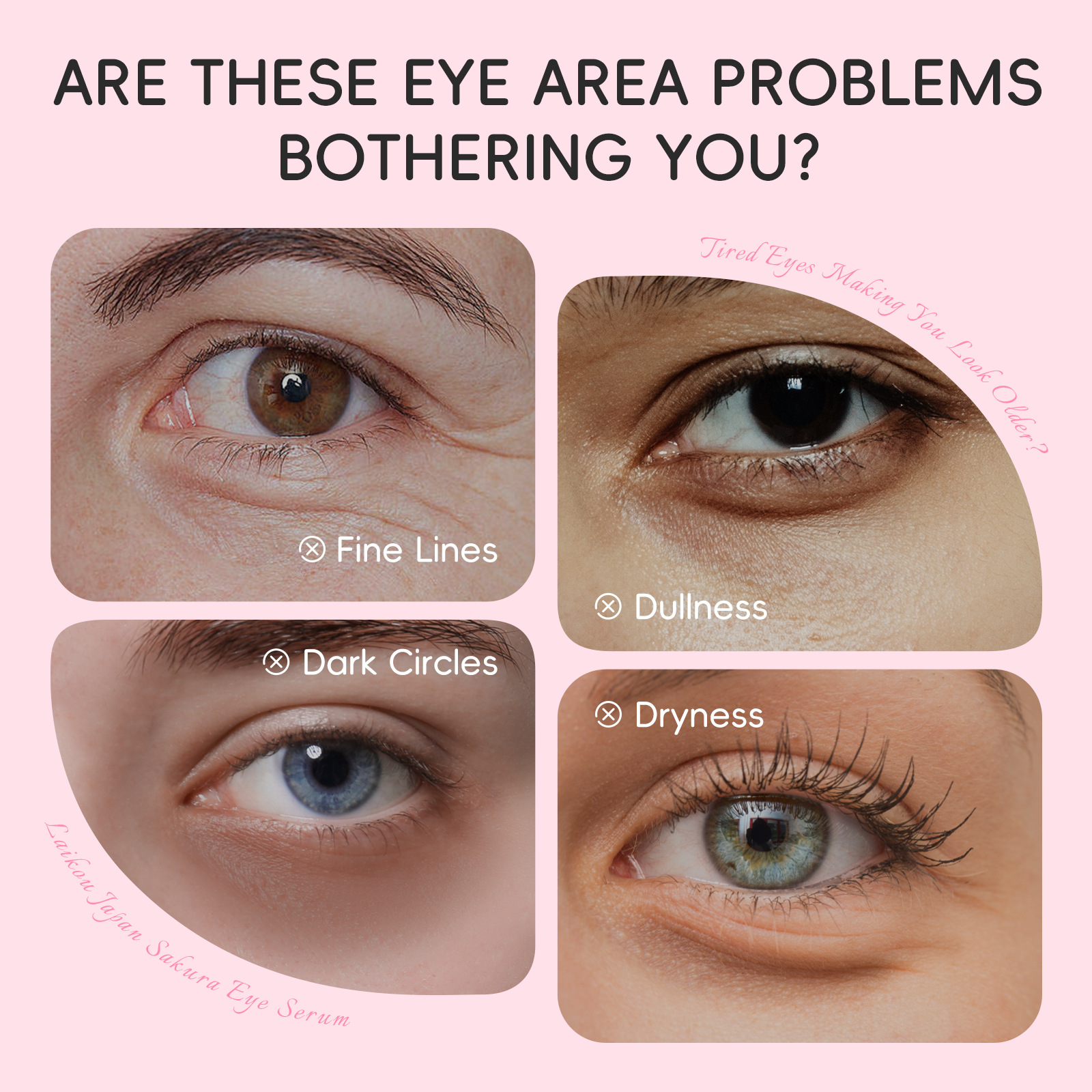 LAIKOU Sakura Oogserum Roller Massage Hyaluronzuur Huidverzorging Wallen Crème Hydraterende Donkere Kringen 15 ml