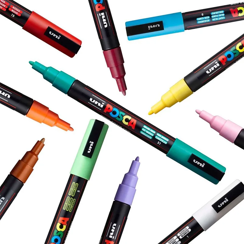 Uni Posca Marker ปากกา, สีอะคริลิคสีอะคริลิคปากกา Marcadores PC-1M 3M 5M สีอุปกรณ์ศิลปะเครื่องเขียนภาพวาด Graffiti
