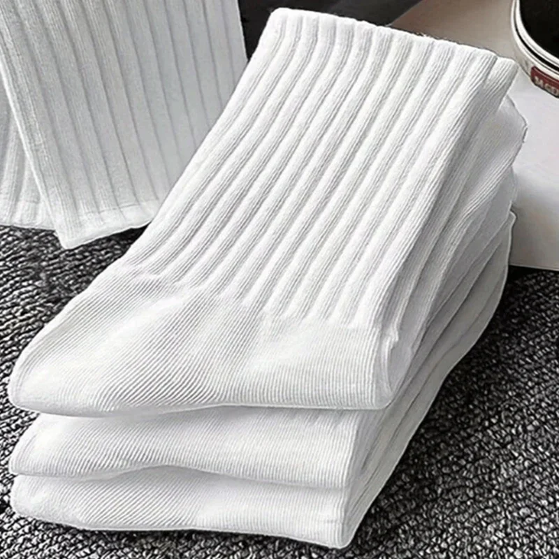 5 pares de calcetines de longitud media para hombre de otoño e invierno, calcetines deportivos blancos antiolor, absorbentes del sudor y transpirables