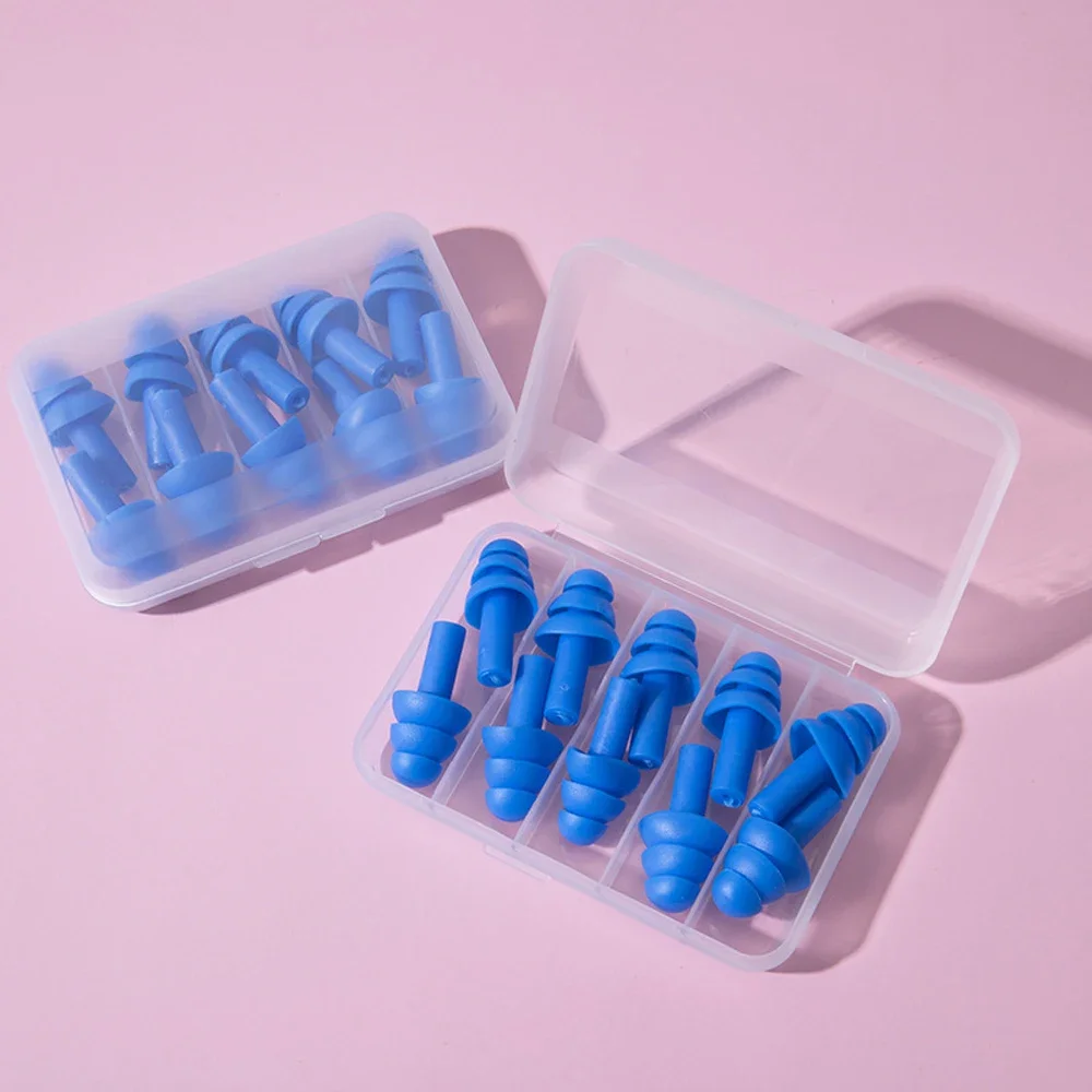 大人と子供用のソフトシリコン耳栓 防水水泳耳栓 アンチノイズイヤークリップ、スイマーダイビング 1箱あたり5ペア