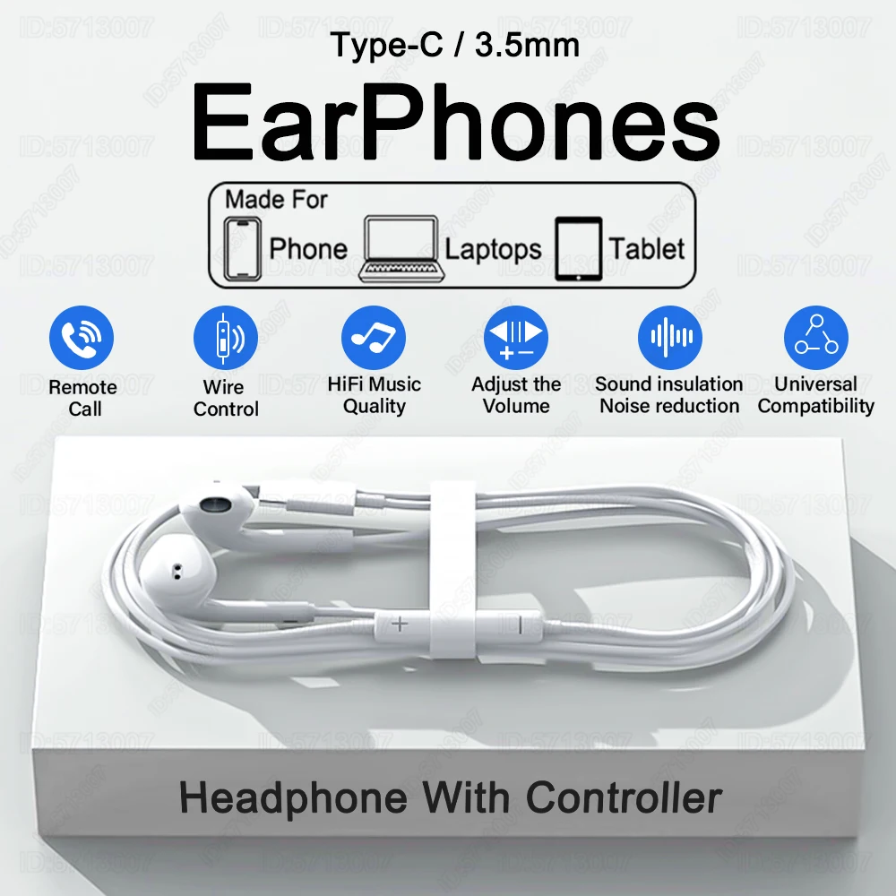 Typ C Kopfhörer Kabelgebundene Ohrhörer für Xiaomi Redmi Poco Oneplus Google OPPO Huawei Honor Samsung Kopfhörer Laptops Tablet Headset