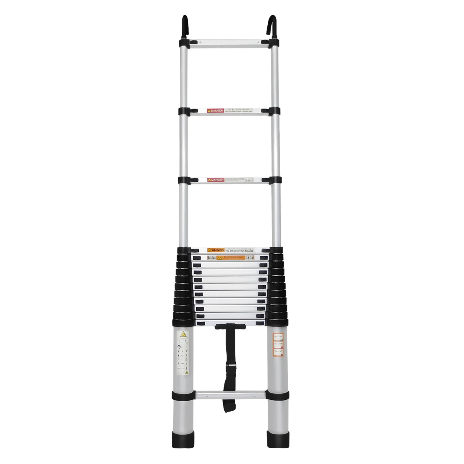 Aluminium Folding Telescopic Step Ladder with Detachable Hooks & Extendable Steps, for Home Loft Roof Ceiling, 330 Lb Capacity